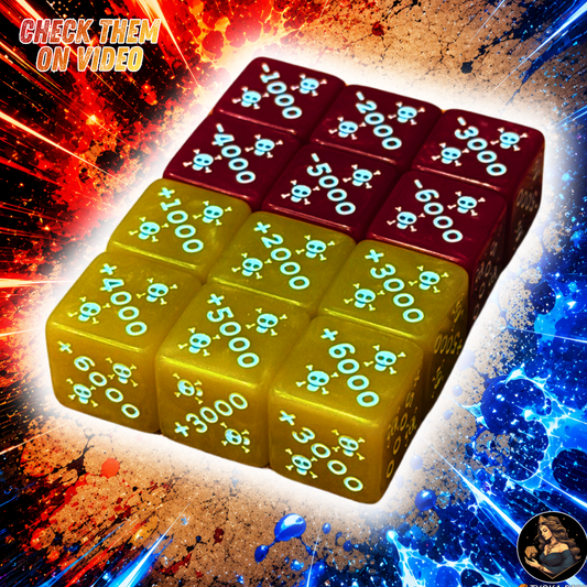 Marbled Resin Counter Dice — Compatible with One Piece TCG | +1000 to +6000 & -1000 to -6000 (Set of 12)