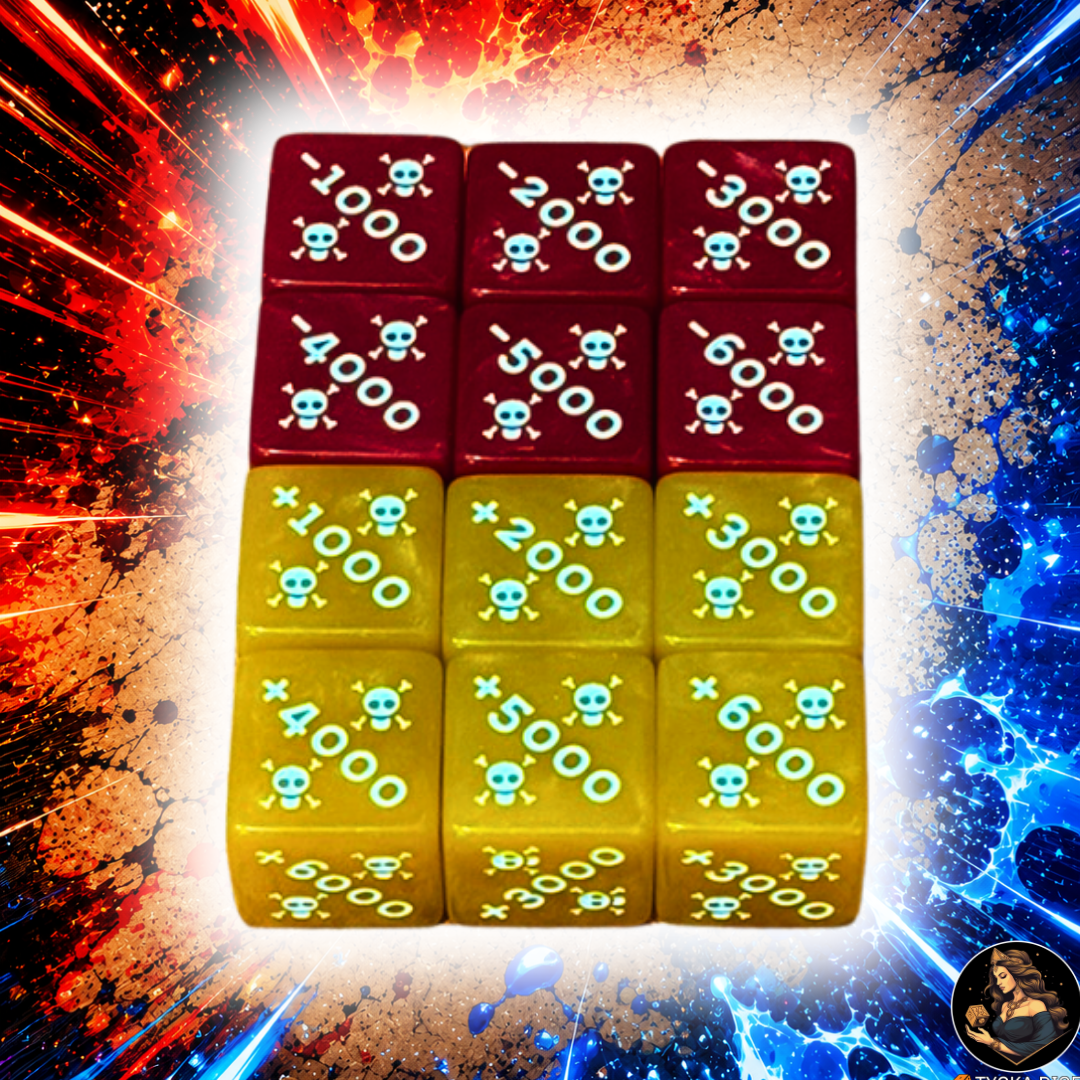 Marbled Resin Counter Dice — Compatible with One Piece TCG | +1000 to +6000 & -1000 to -6000 (Set of 12)