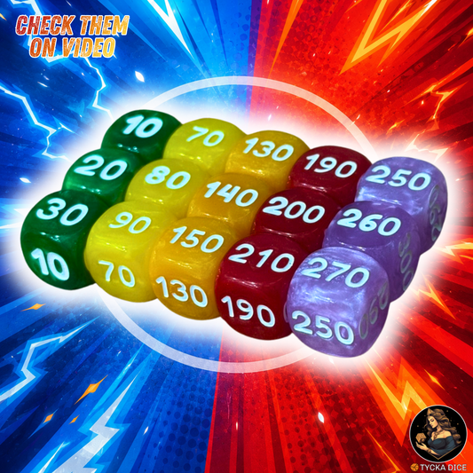 Pokemon TCG HP Counter Dice | 15pc Full Scale 10–300 | Marbled Resin | Fan-Made