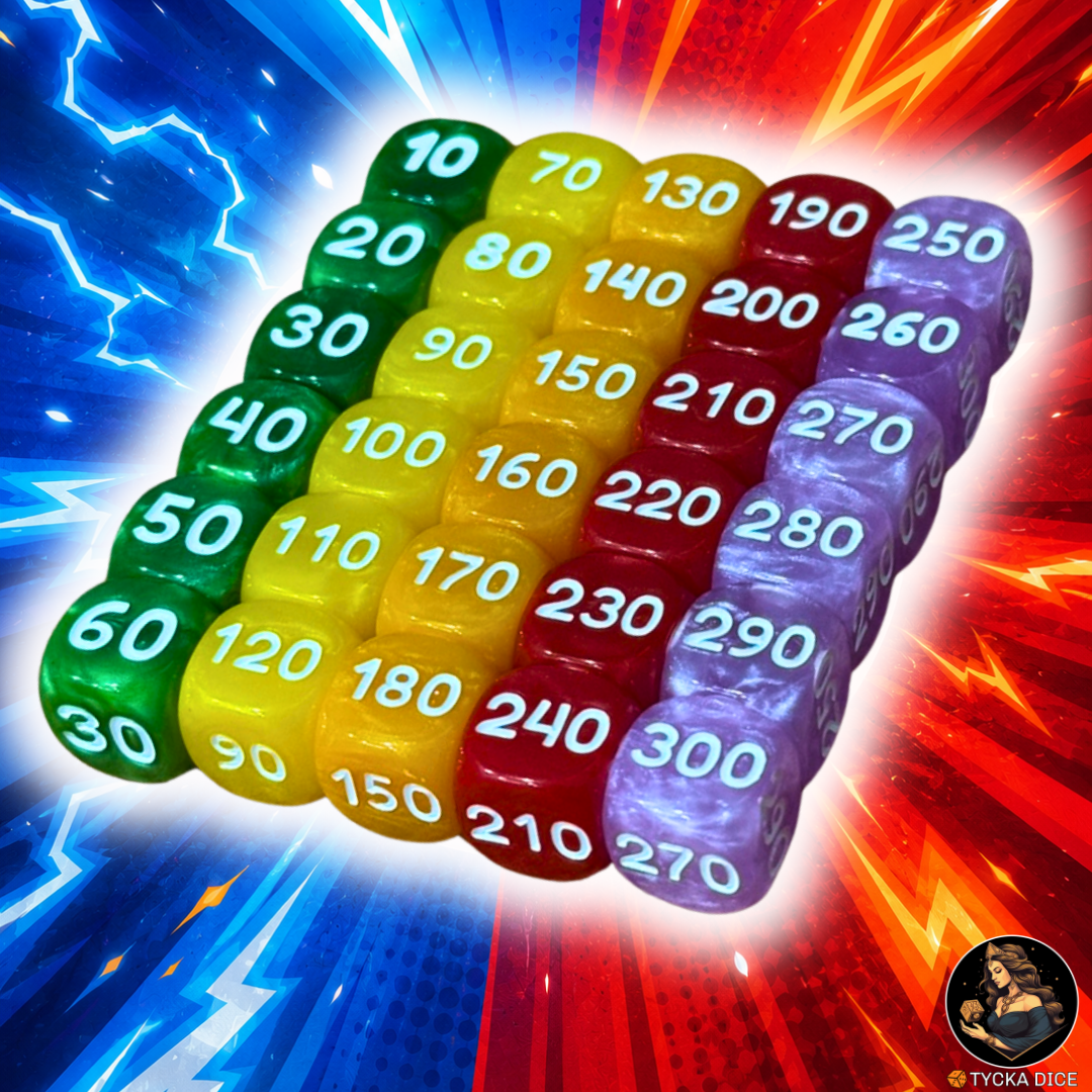 Pokemon TCG HP Counter Dice | 15pc Full Scale 10–300 | Marbled Resin | Fan-Made