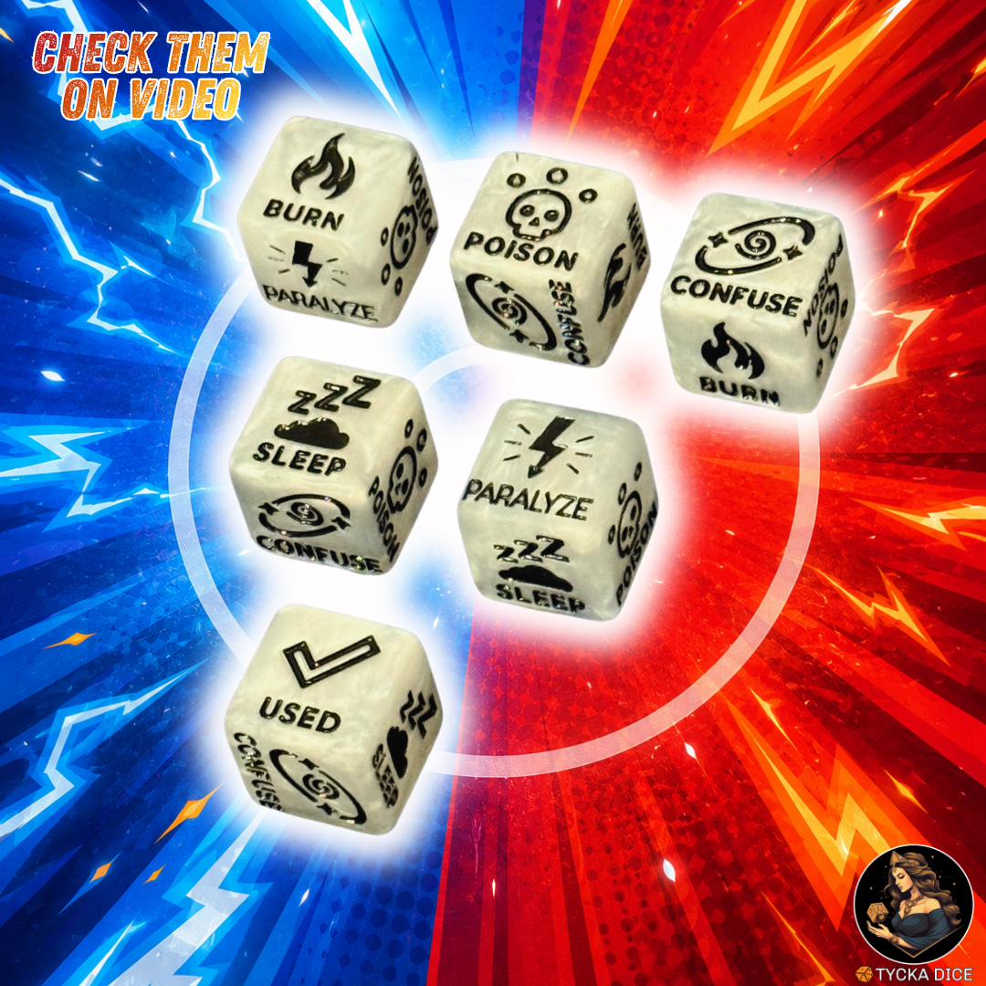 Pokemon TCG Status Dice — Handcrafted Marbled Resin D6 | Unofficial Fan-Made