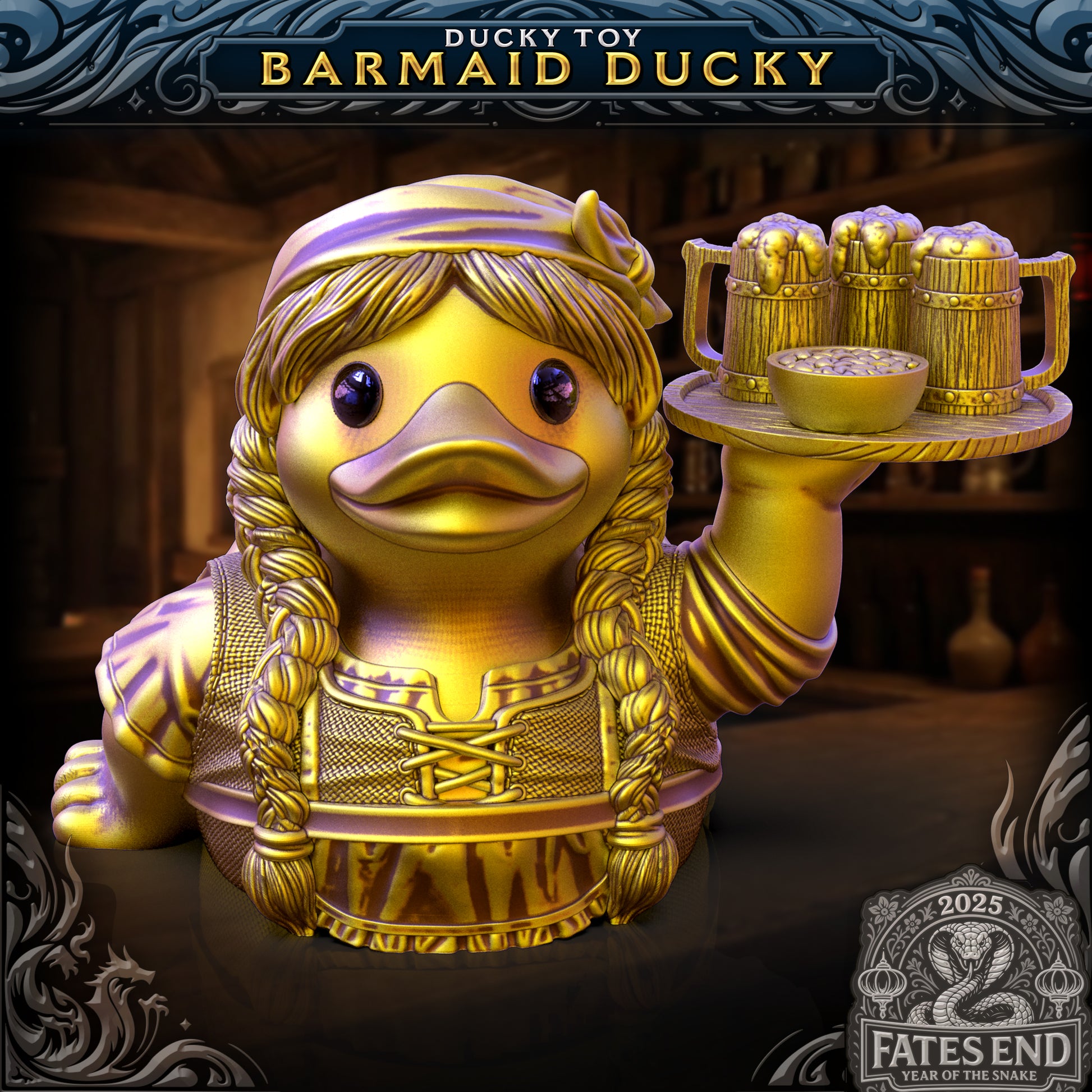 Barmaid Duck - 3D Printed TTRPG Duck | TYCKA DICE