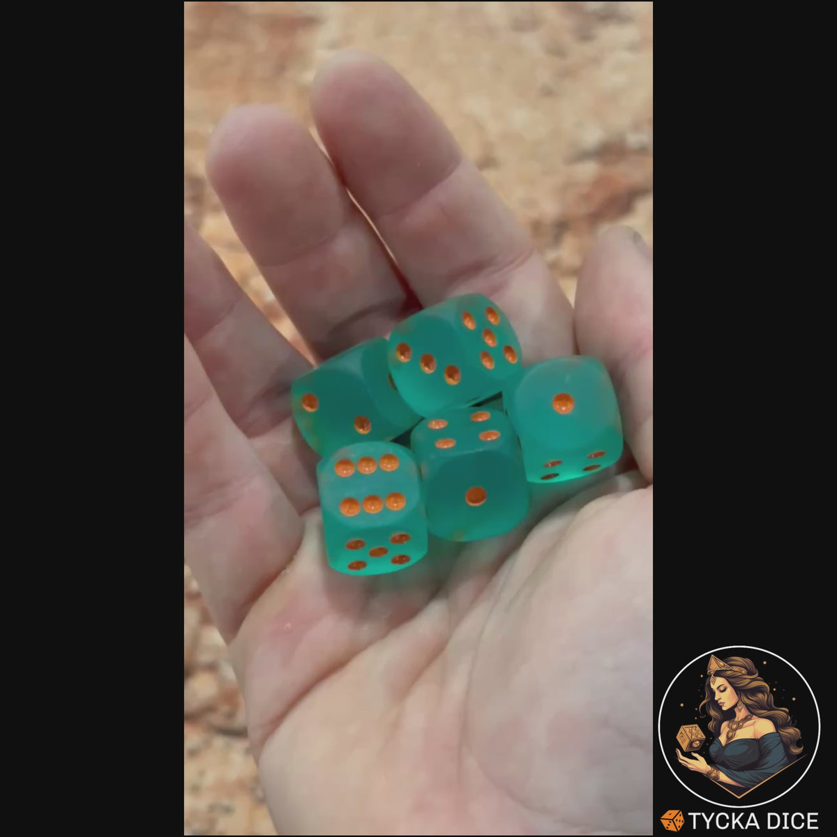 CHROMA Aerugo Dice - Video | Frosted Teal & Orange No-Logo D6 Rolling | TYCKA DICE