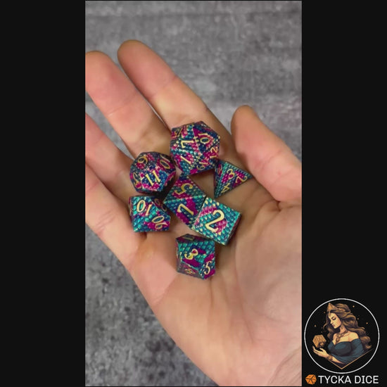Forged Metal Dice - Naga Dragon Scales RPG Dice Set - Product Video | TYCKA DICE