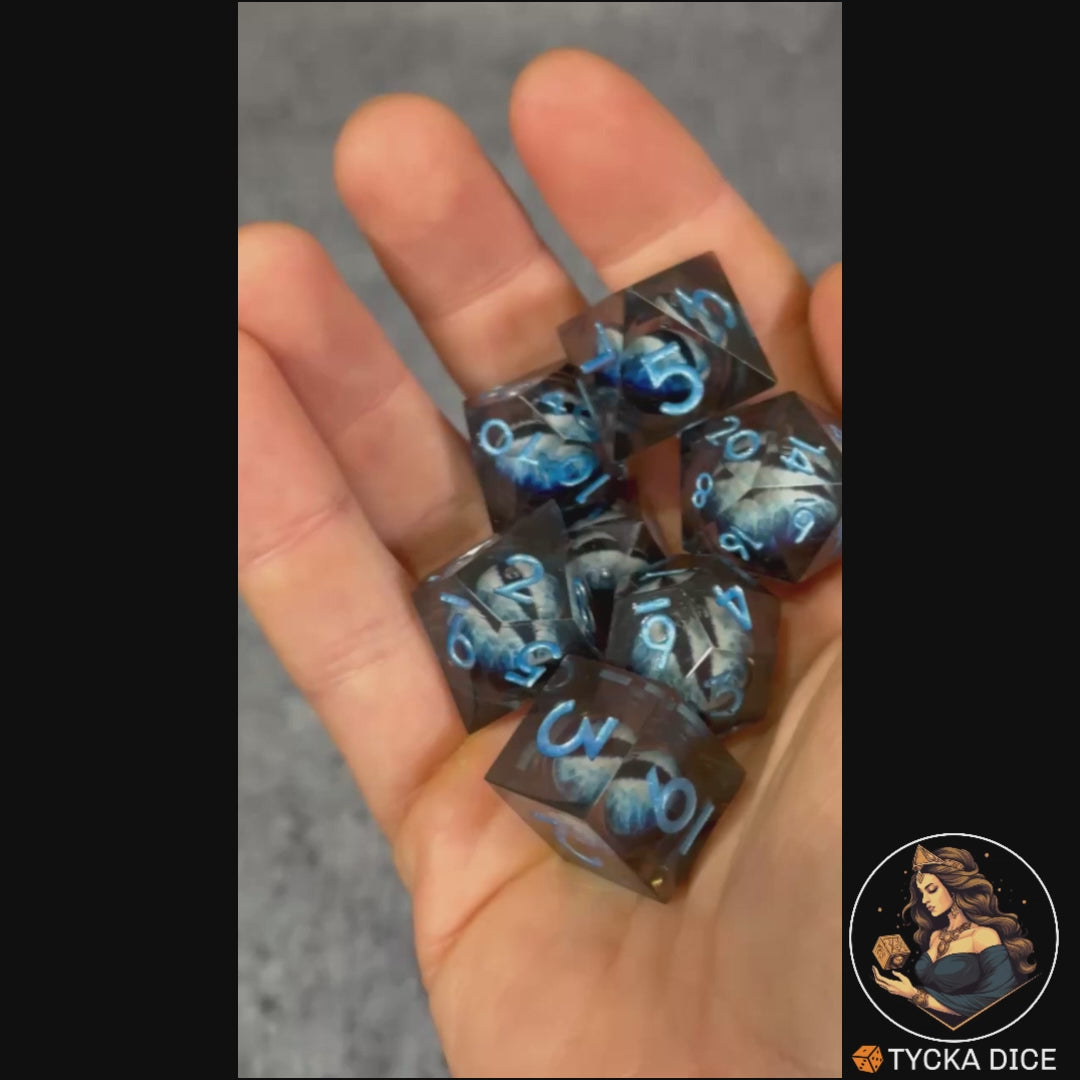 Liquid Core Dice - White Walkers Eye of the Dragon RPG Dice Set - Product Video | TYCKA DICE