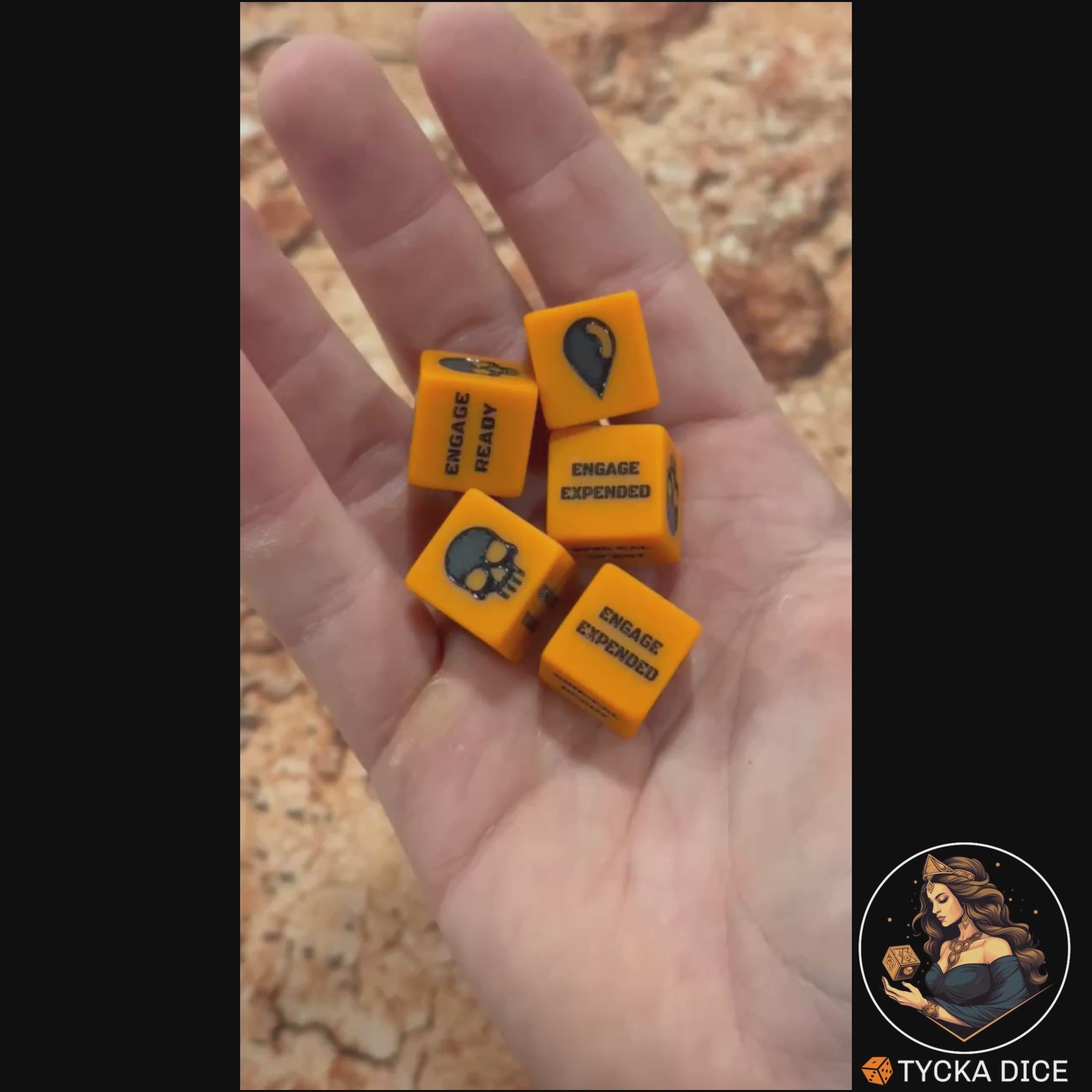 Tactical Orders Dice - Video | Orange & Black Engraved Order D6 Rolling | TYCKA DICE