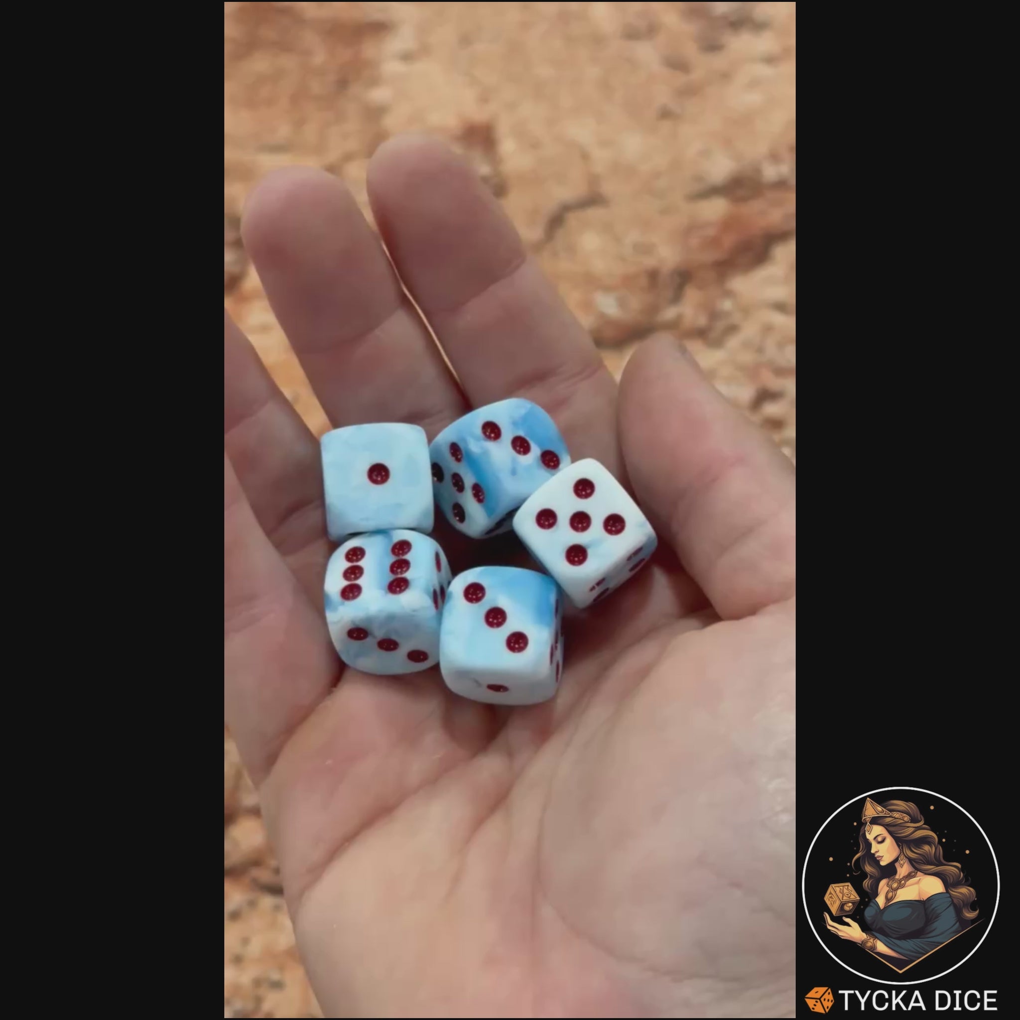 CHROMA Glacies Dice - Video | White & Ice Blue Swirl No-Logo D6 Rolling | TYCKA DICE
