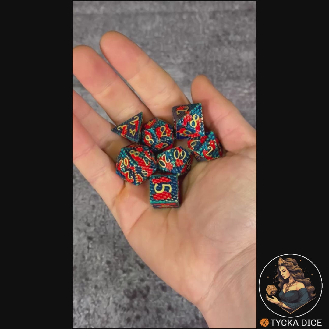 Forged Metal Dice - Fafnir Dragon Scales RPG Dice Set - Product Video | TYCKA DICE