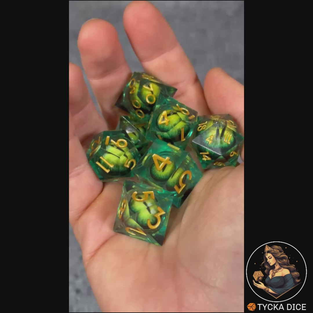 Liquid Core Dice - Rhaegal Eye of the Dragon RPG Dice Set - Product Video | TYCKA DICE