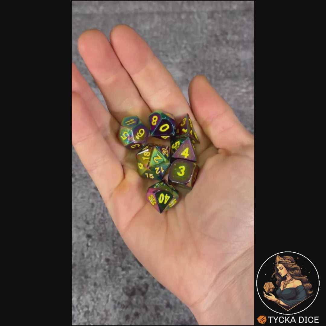 Forged Metal Dice - Prism Solid Forge RPG Dice Set - Product Video | TYCKA DICE