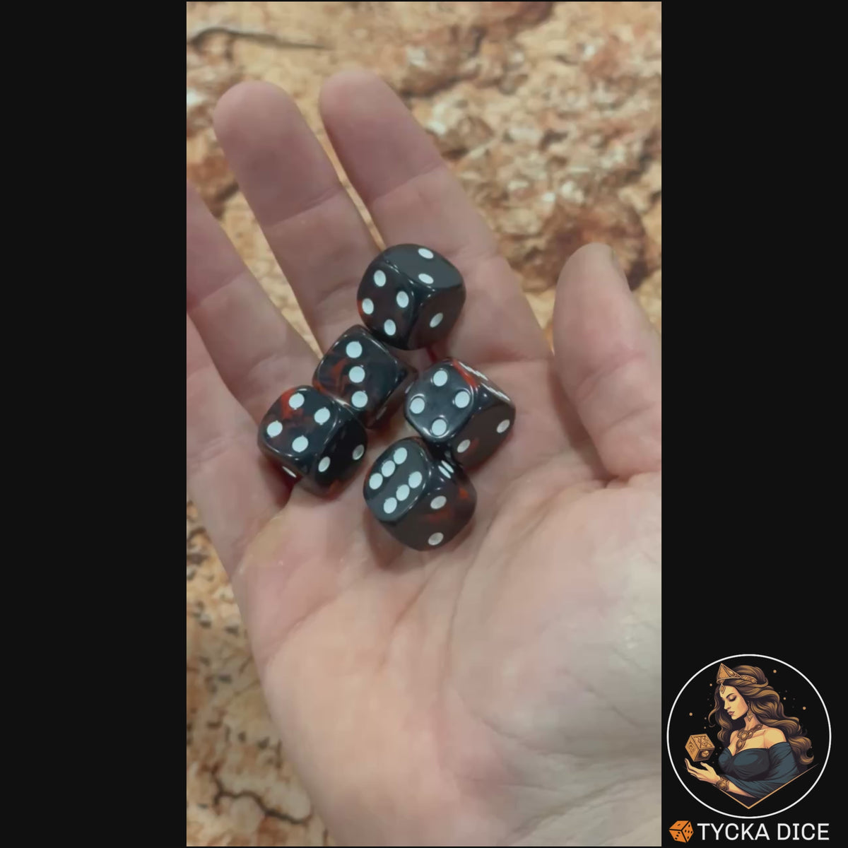 CHROMA Scoria Dice - Video | Black & Red Swirl No-Logo D6 Rolling | TYCKA DICE
