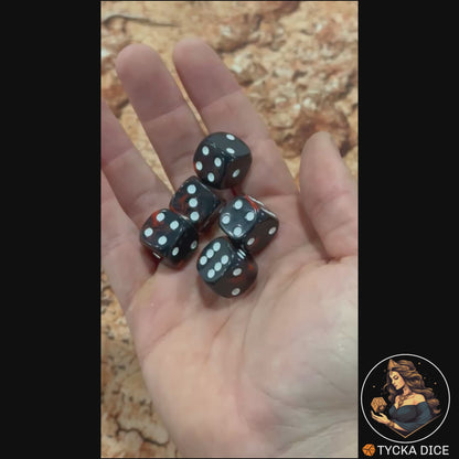CHROMA Scoria Dice - Video | Black & Red Swirl No-Logo D6 Rolling | TYCKA DICE