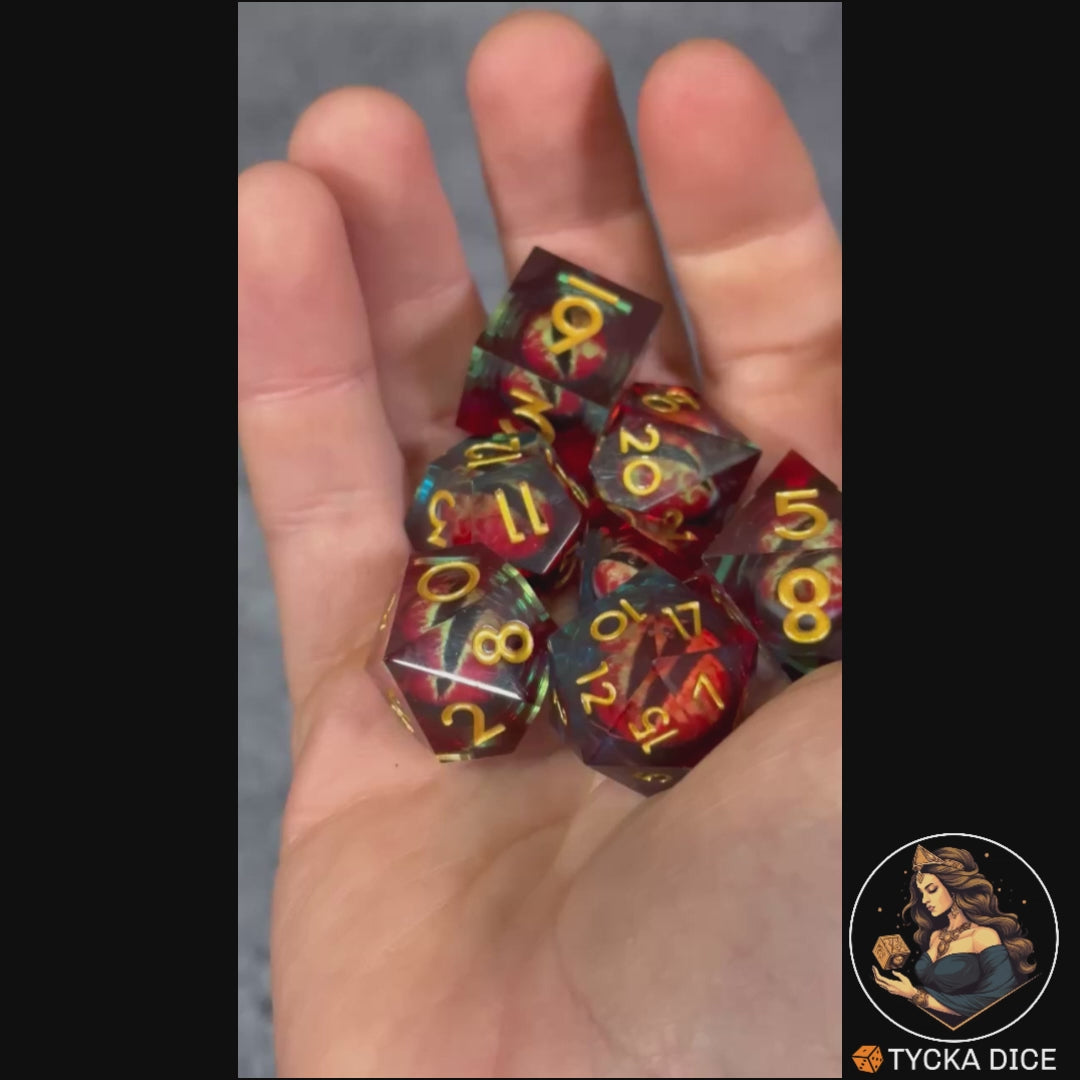 Liquid Core Dice - Raistlin Eye of the Dragon RPG Dice Set - Product Video | TYCKA DICE