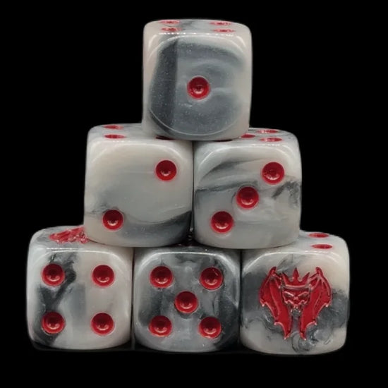 Video preview – grey marbled resin die with crimson accents