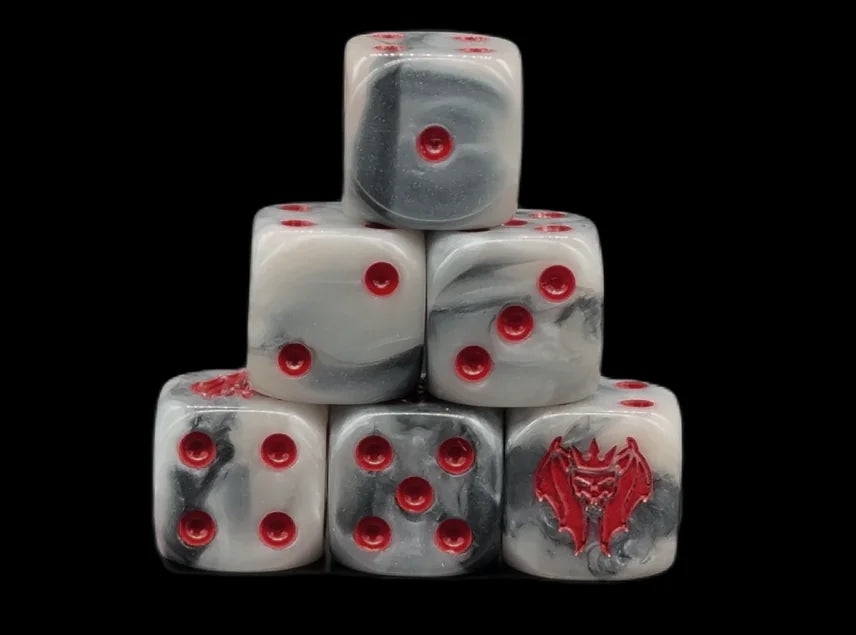 Video preview – grey marbled resin die with crimson accents