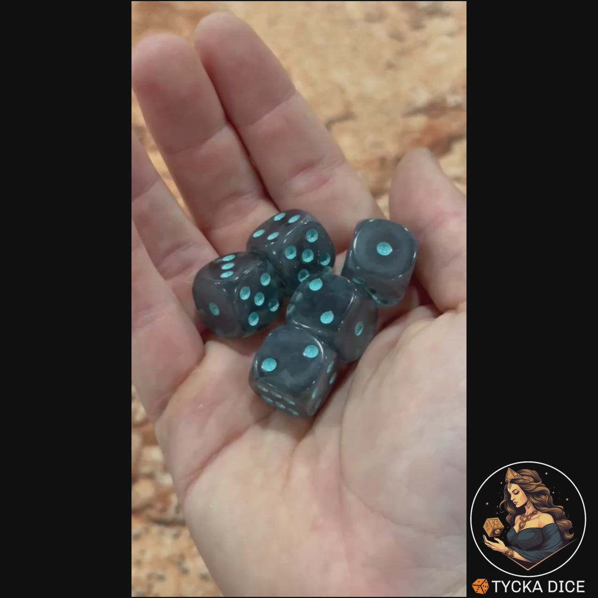 CHROMA Astrum Dice - Video | Glossy Smoke & Aqua Glitter D6 Rolling | TYCKA DICE