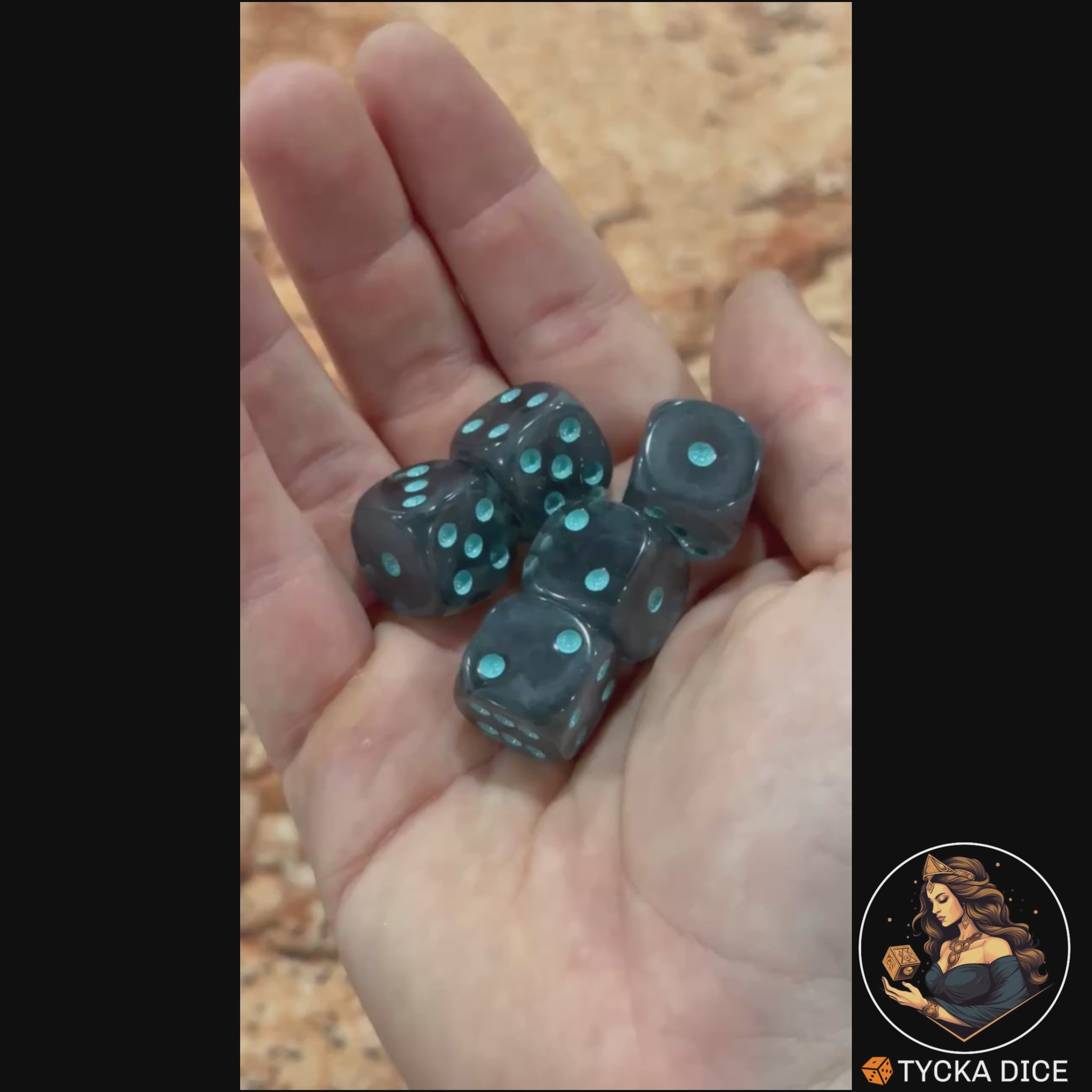 CHROMA Astrum Dice - Video | Glossy Smoke & Aqua Glitter D6 Rolling | TYCKA DICE