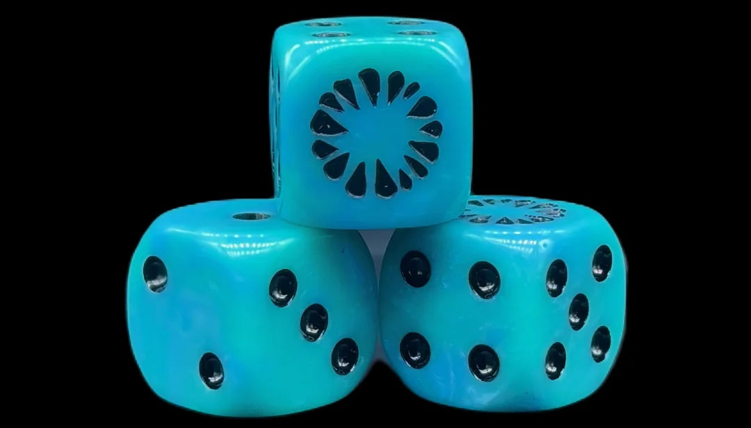 Video preview – oversized 20mm ice blue marbled dice – frost ogre style