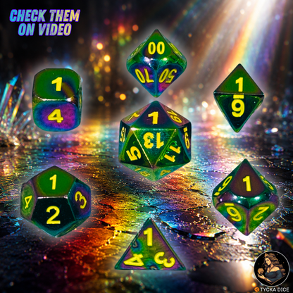 Forged Metal Dice - Prism Solid Forge RPG Dice Set - Detail | TYCKA DICE