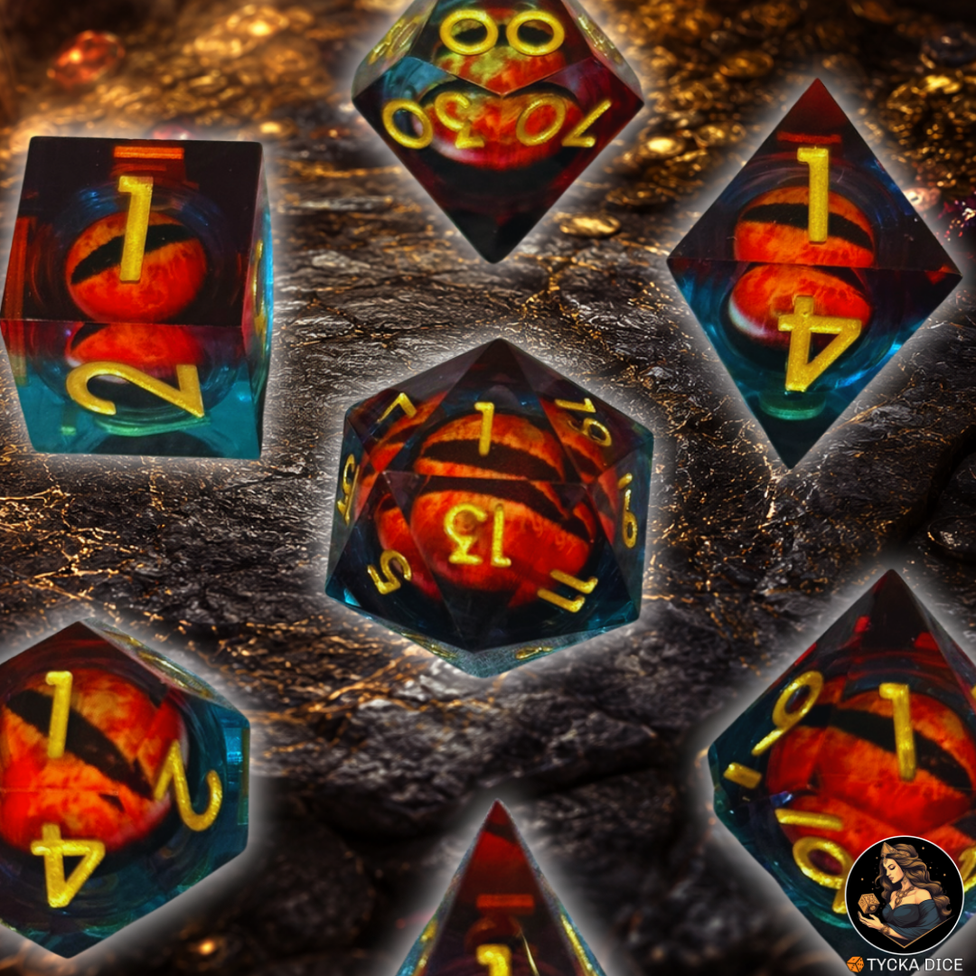 Liquid Core Dice - Raistlin Eye of the Dragon RPG Dice Set - Detail | TYCKA DICE