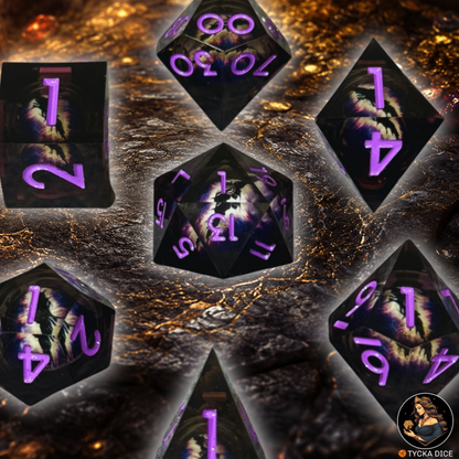 Liquid Core Dice - Raven Eye of the Dragon RPG Dice Set - Detail | TYCKA DICE