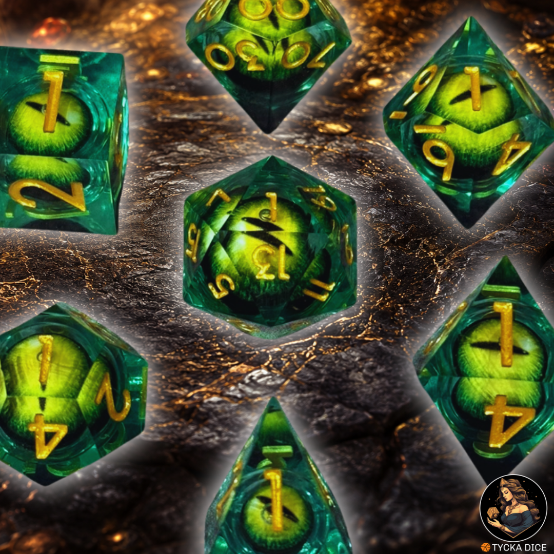 Liquid Core Dice - Rhaegal Eye of the Dragon RPG Dice Set - Detail | TYCKA DICE