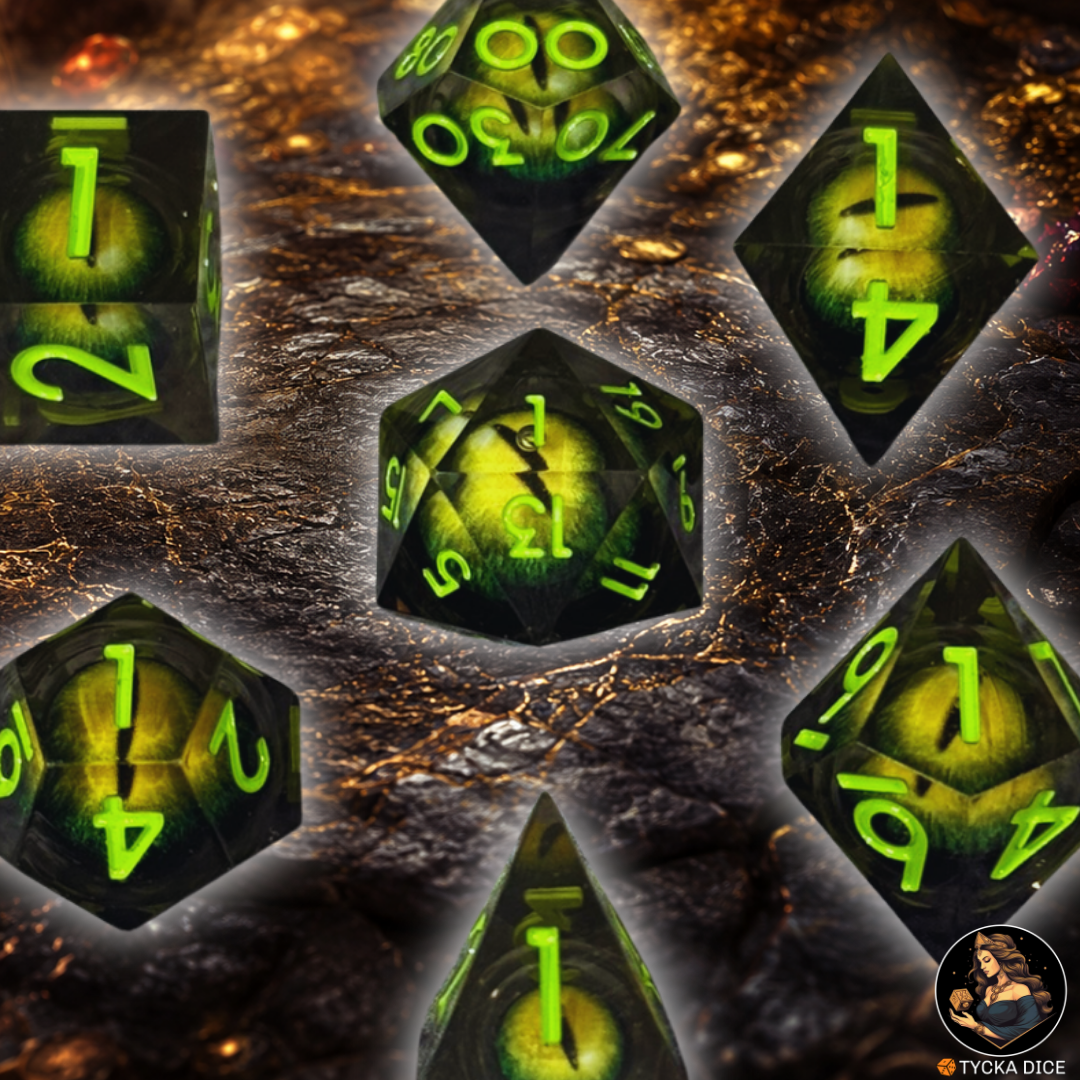 Liquid Core Dice - Riddler Eye of the Dragon RPG Dice Set - Detail | TYCKA DICE