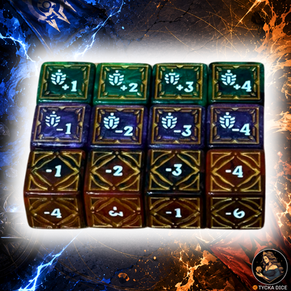 Riftbound TCG Dice Set — Runevault 12pc Buff & Debuff | Marbled Resin | Fan-Made