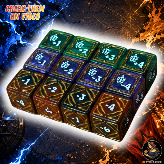 Riftbound TCG Dice Set — Runevault 12pc Buff & Debuff | Marbled Resin | Fan-Made