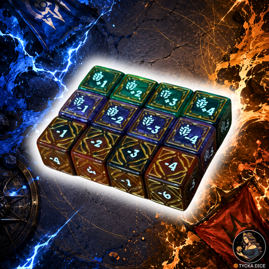 Riftbound TCG Dice Set — Runevault 12pc Buff & Debuff | Marbled Resin | Fan-Made