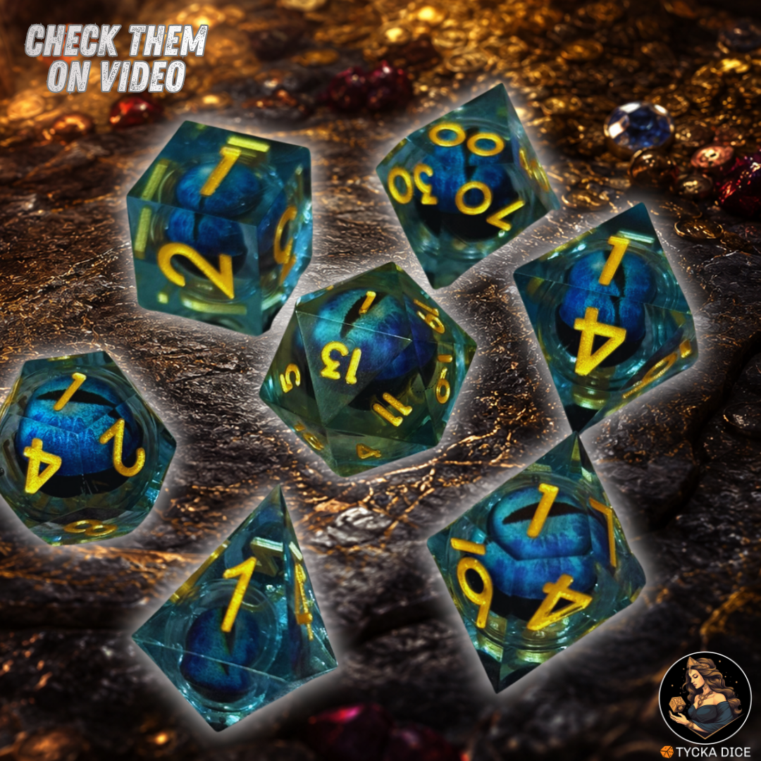 Liquid Core Dice - Sapphire Eye of the Dragon RPG Dice Set | TYCKA DICE