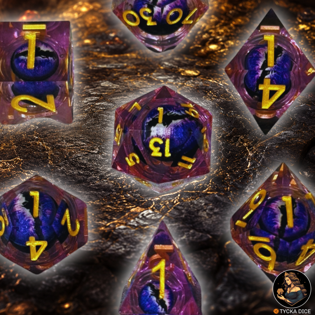 Liquid Core Dice - Sardior Eye of the Dragon RPG Dice Set - Detail | TYCKA DICE