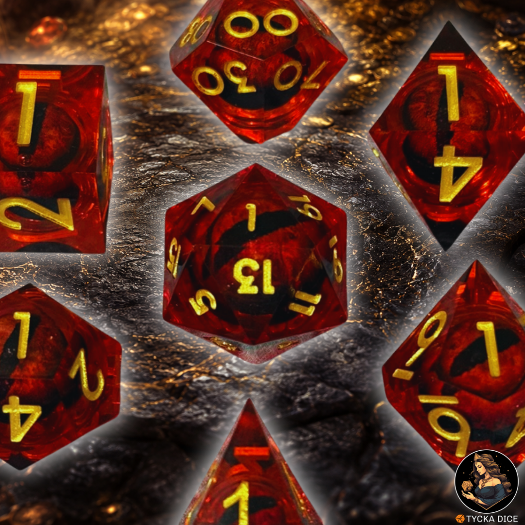 Liquid Core Dice - Smaug Eye of the Dragon RPG Dice Set - Detail | TYCKA DICE