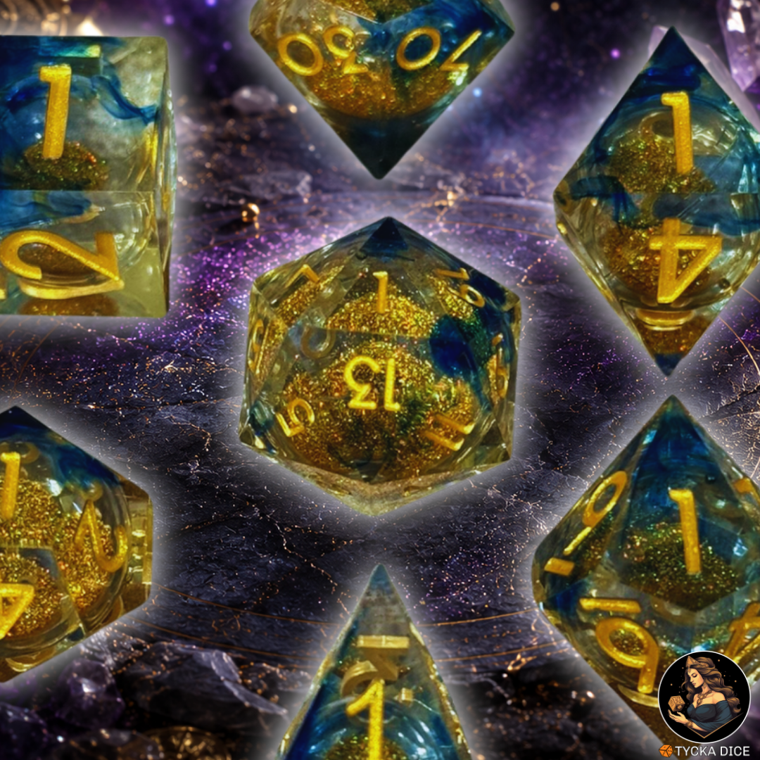 Liquid Core Dice - Solaris Mystic Sand RPG Dice Set - Detail | TYCKA DICE