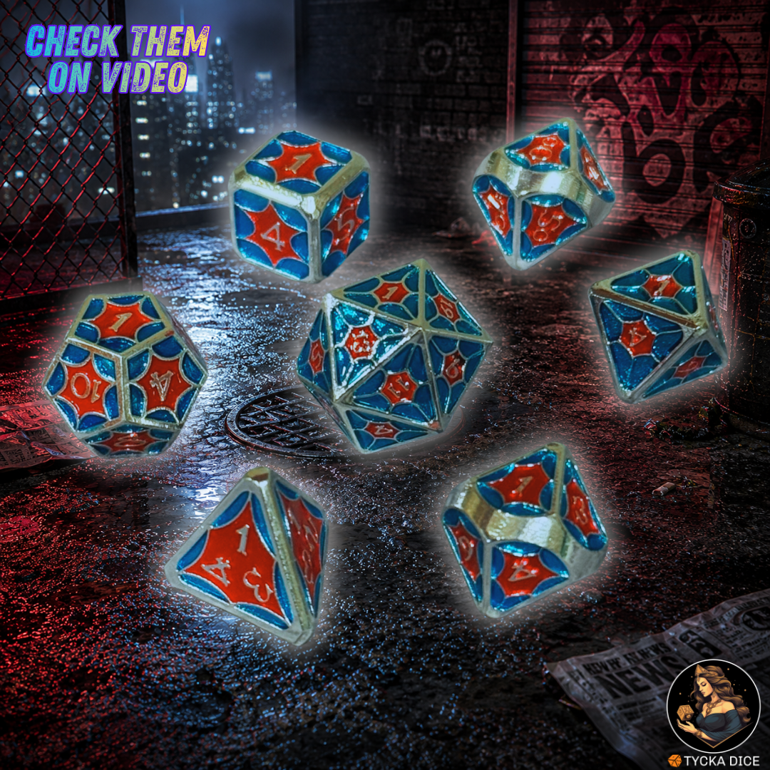Forged Metal Dice - Spidey Spiderweb RPG Dice Set | TYCKA DICE