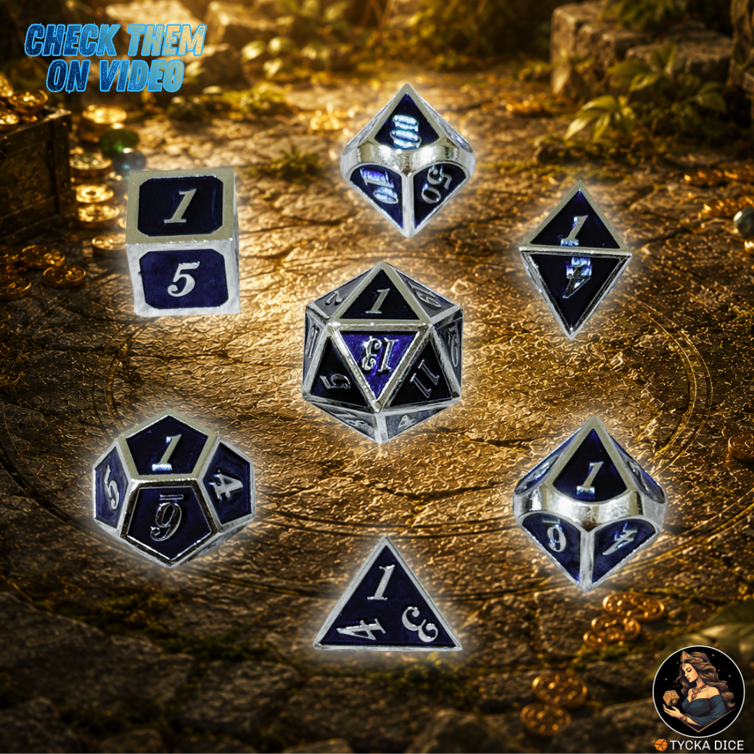 Forged Metal Dice - Storm Framed RPG Dice Set - Detail | TYCKA DICE