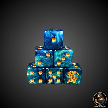 The Ancient Warriors dice – collectible elven-themed marbled blue set