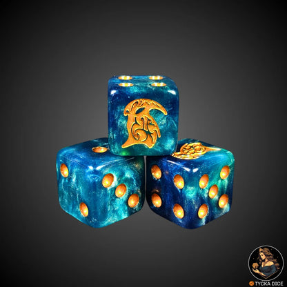 Marbled blue resin die with golden engravings – The Ancient Warriors (single)