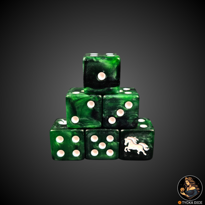 The Riders of the Ridgeland dice – collectible pearlescent green cavalry set