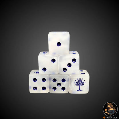The Tree dice – collectible matte white and blue fantasy set