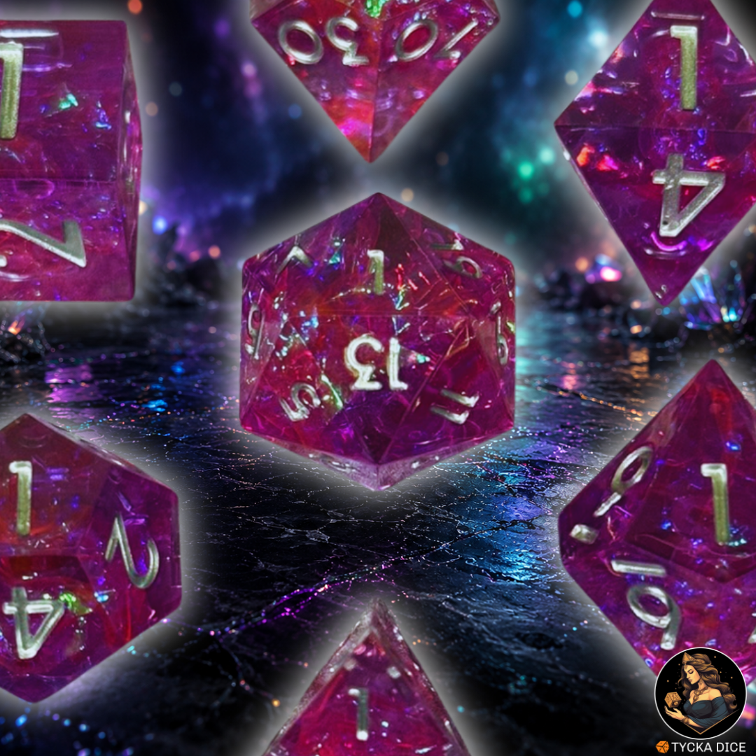 Liquid Core Dice - Titania Shimmer RPG Dice Set - Detail | TYCKA DICE