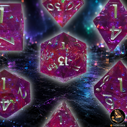 Liquid Core Dice - Titania Shimmer RPG Dice Set - Detail | TYCKA DICE