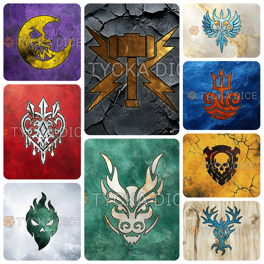 Collage of TYCKA DICE warmats with original emblems
