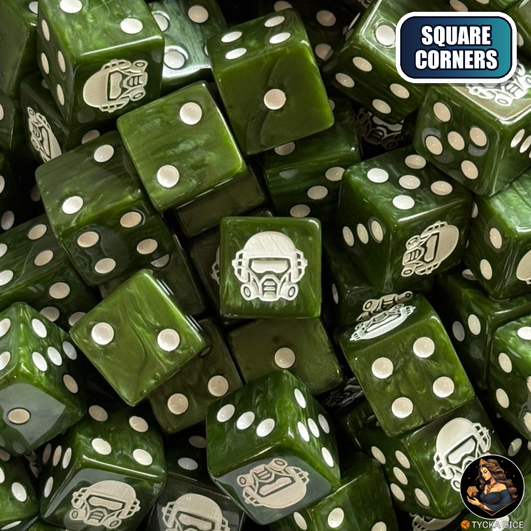 Trenchguard Dice Set — sci-fi wargame dice, square corners | TYCKA DICE