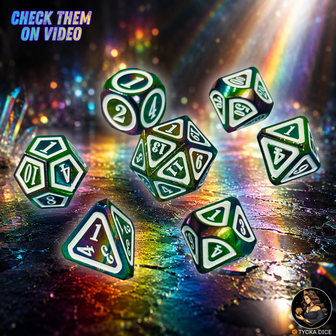 Forged Metal Dice - Unicorn Framed RPG Dice Set | TYCKA DICE