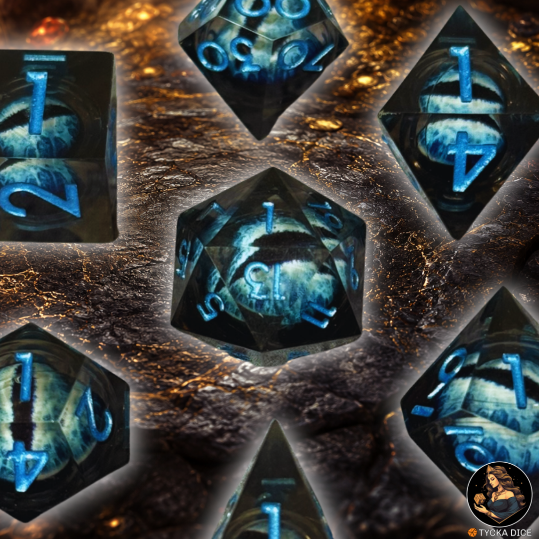 Liquid Core Dice - White Walkers Eye of the Dragon RPG Dice Set - Detail | TYCKA DICE