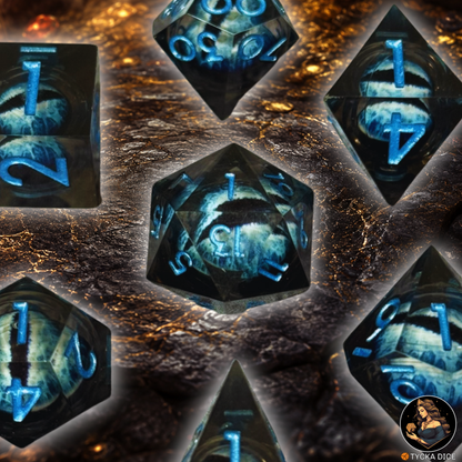 Liquid Core Dice - White Walkers Eye of the Dragon RPG Dice Set - Detail | TYCKA DICE